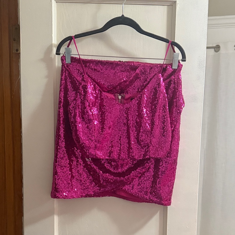 Glamorous Fuchsia Sequin Two Piece Set